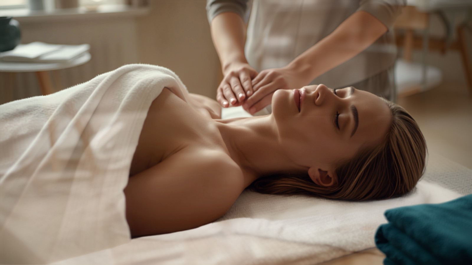 A client rests fully draped during the Luxury Integrated Massage at Organic Mechanics in Greenville SC