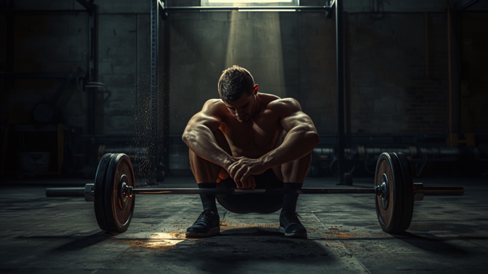 A CrossFit athlete in Greenville SC resting at the barbell between sets